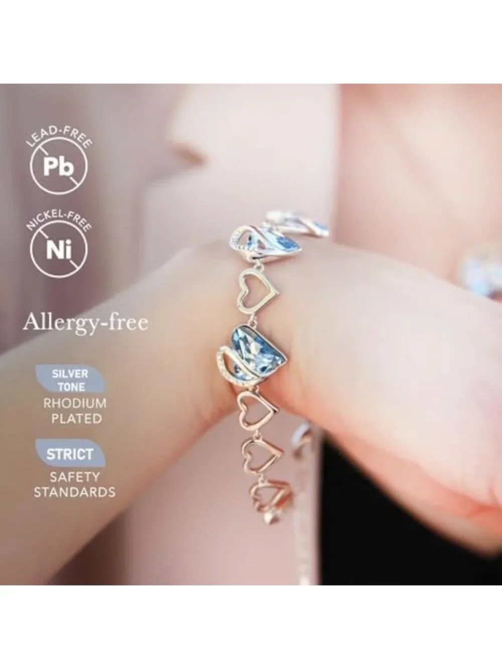 Infinity Love Heart Bracelet for Women - Birthstone Healing Crystal Jewelry, 7in